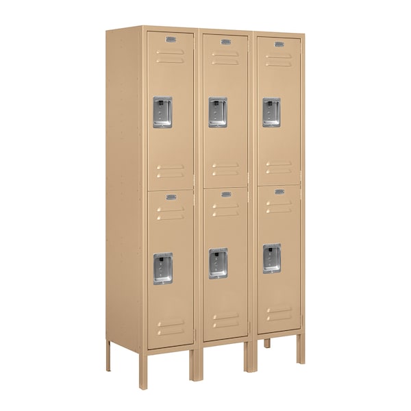 Wardrobe Locker, 36" W, 12" D, 66" H, (3) Wide, (6) Openings, Tan